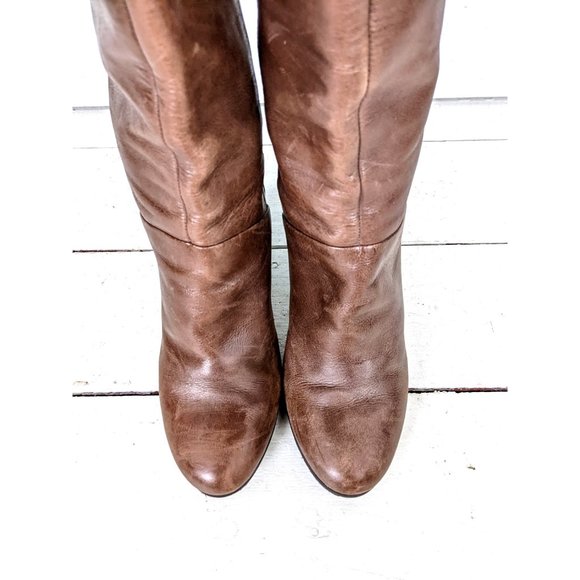 Nine West brown tall rounded toe high heel boots - Picture 6 of 9